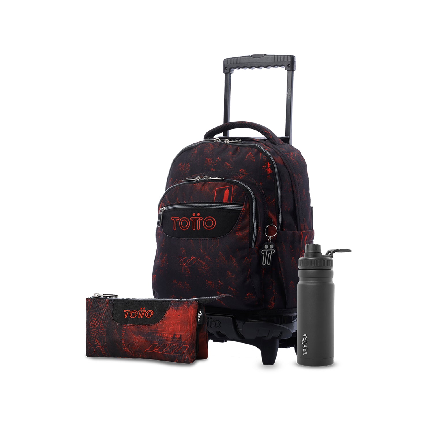 Pack Escolar Niño - Mochila con ruedas + Estuche 3 compartimentos + Botella de 550ml