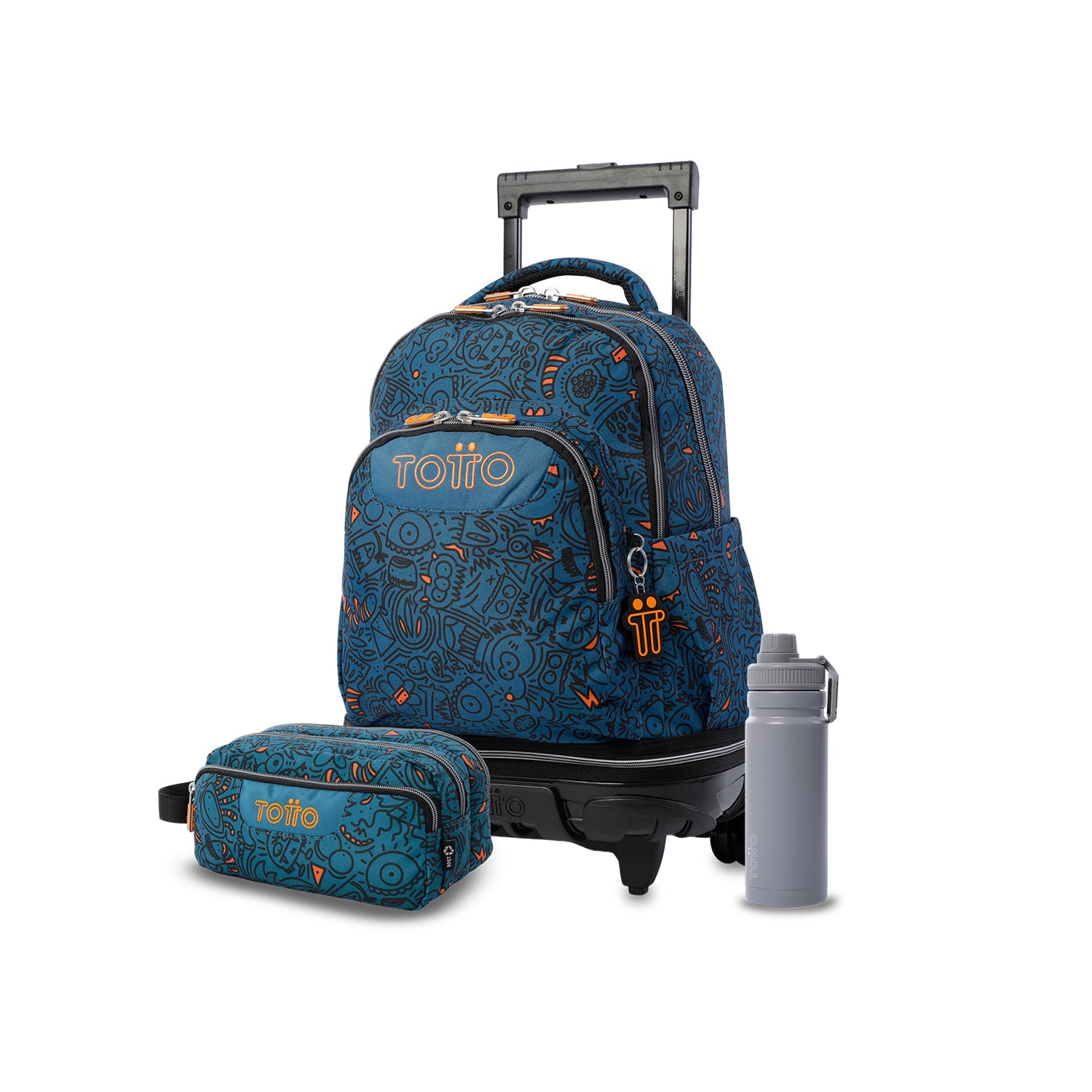 Pack escolar Niño - Mochila con ruedas desmontable (Tiza) + Estuche 3 compartimentos (Agapec) + Botella de 550ml