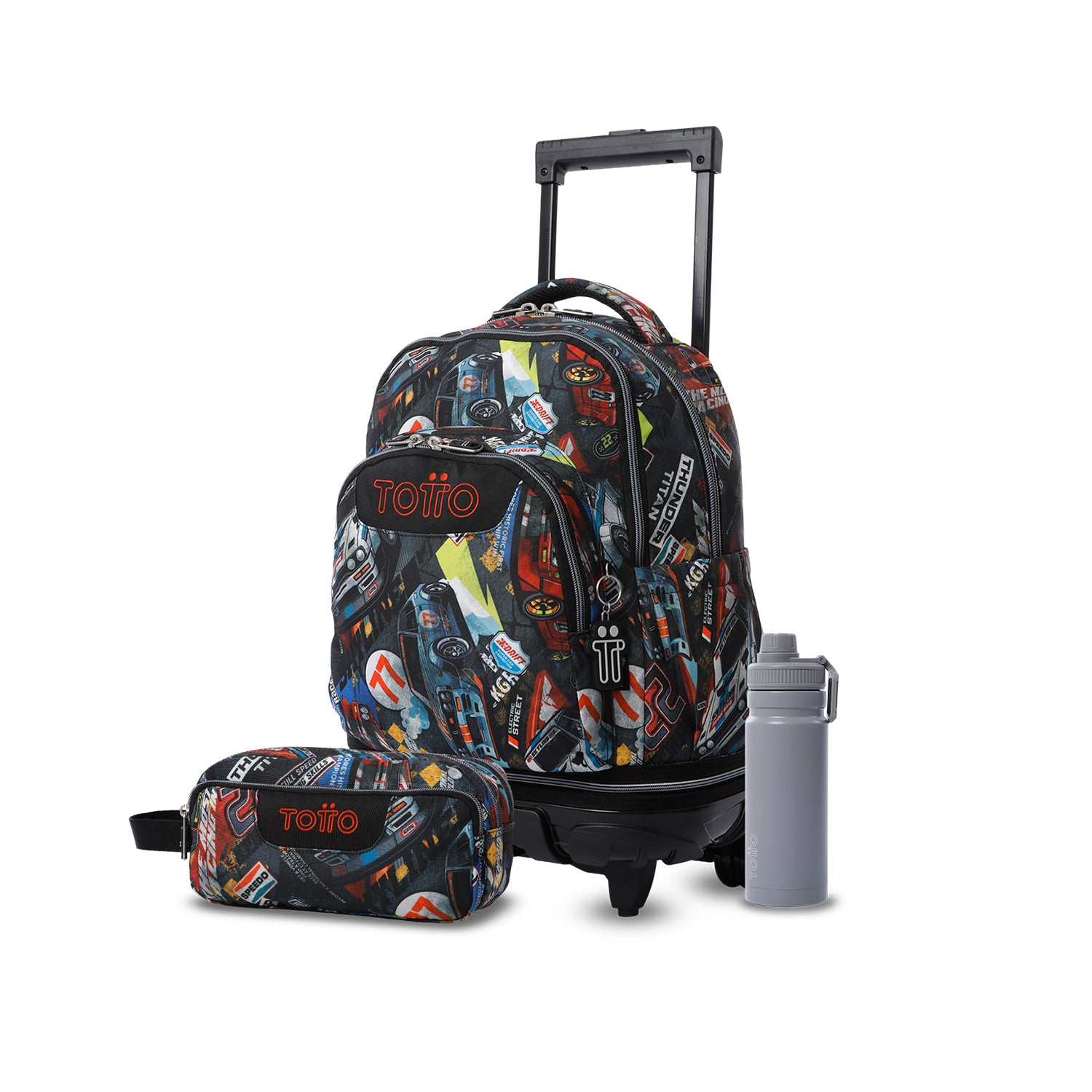 Pack escolar Niño - Mochila con ruedas desmontable (Tiza) + Estuche 3 compartimentos (Agapec) + Botella de 550ml