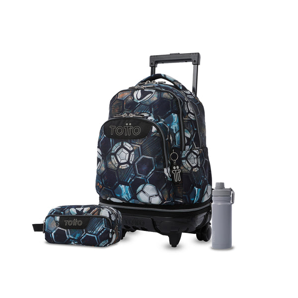Pack escolar Niño - Mochila con ruedas desmontable (Tiza) + Estuche 3 compartimentos (Agapec) + Botella de 550ml