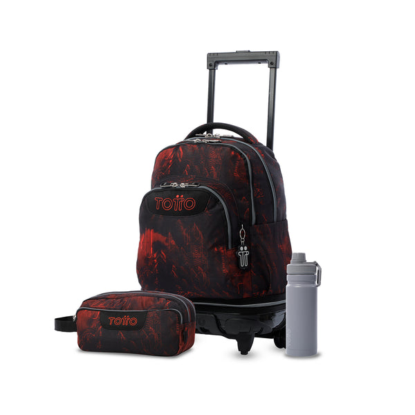 Pack escolar Niño - Mochila con ruedas desmontable (Tiza) + Estuche 3 compartimentos (Agapec) + Botella de 550ml
