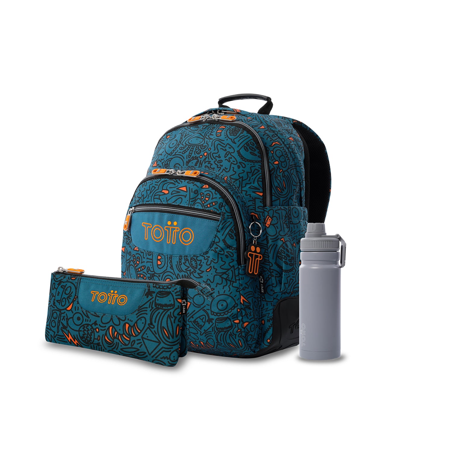 Pack escolar Niño - Mochila (Rayol) + Estuche 3 compartimentos (Tablero) + Botella de 550ml