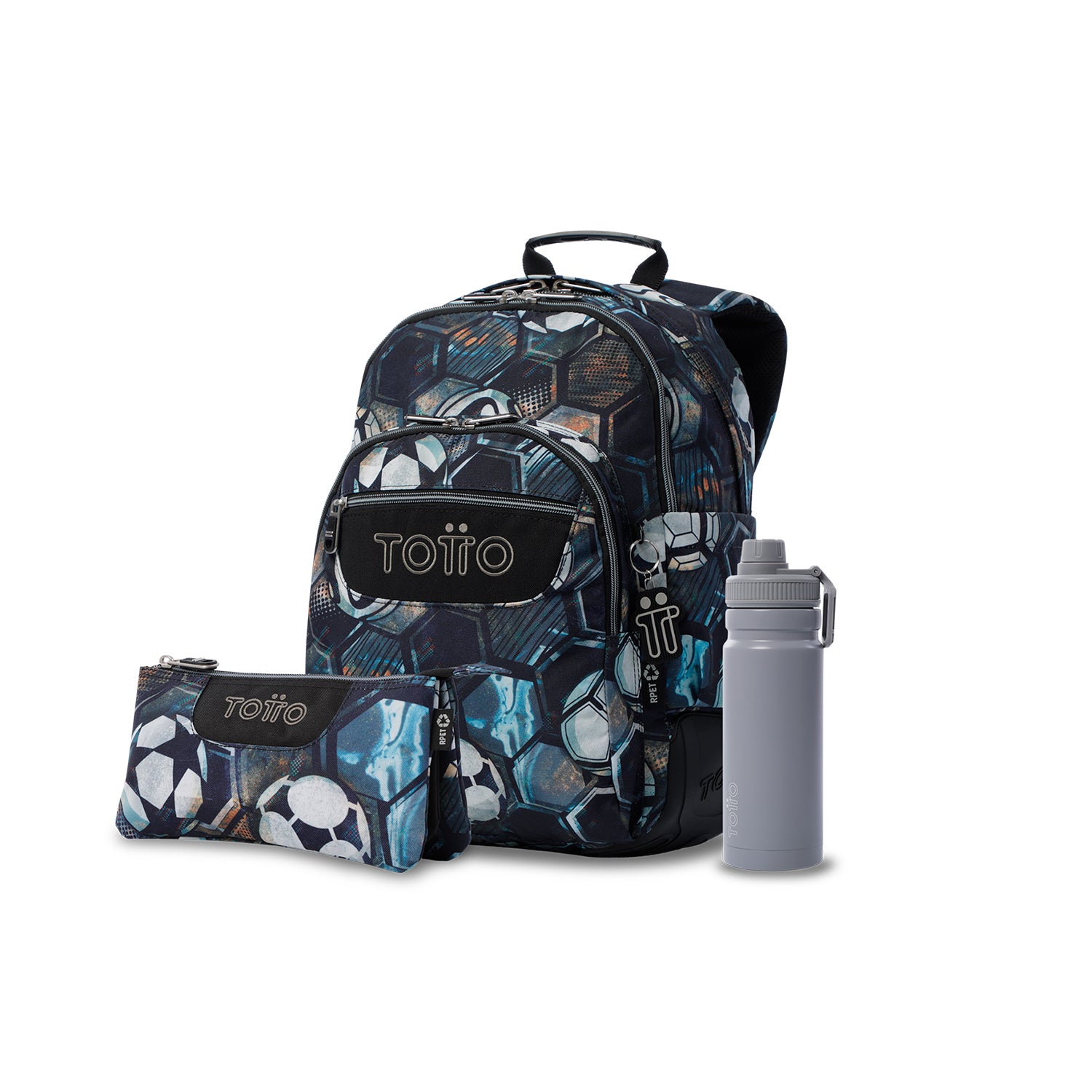 Pack escolar Niño - Mochila (Rayol) + Estuche 3 compartimentos (Tablero) + Botella de 550ml