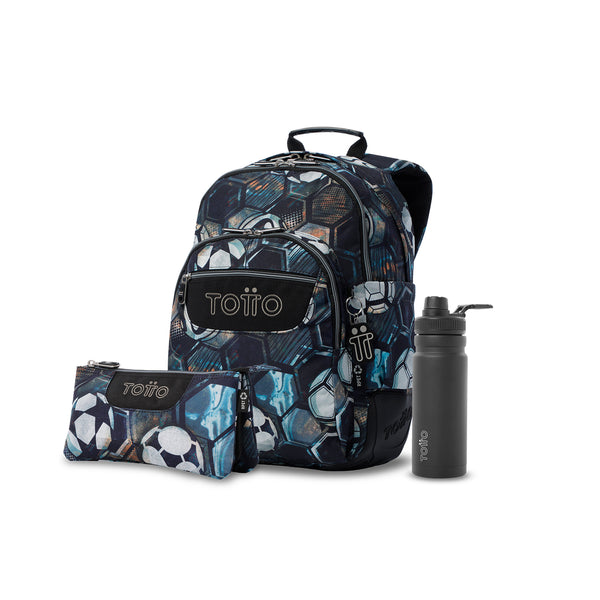 Pack escolar Niño - Mochila + Estuche 3 compartimentos + Botella de 550ml