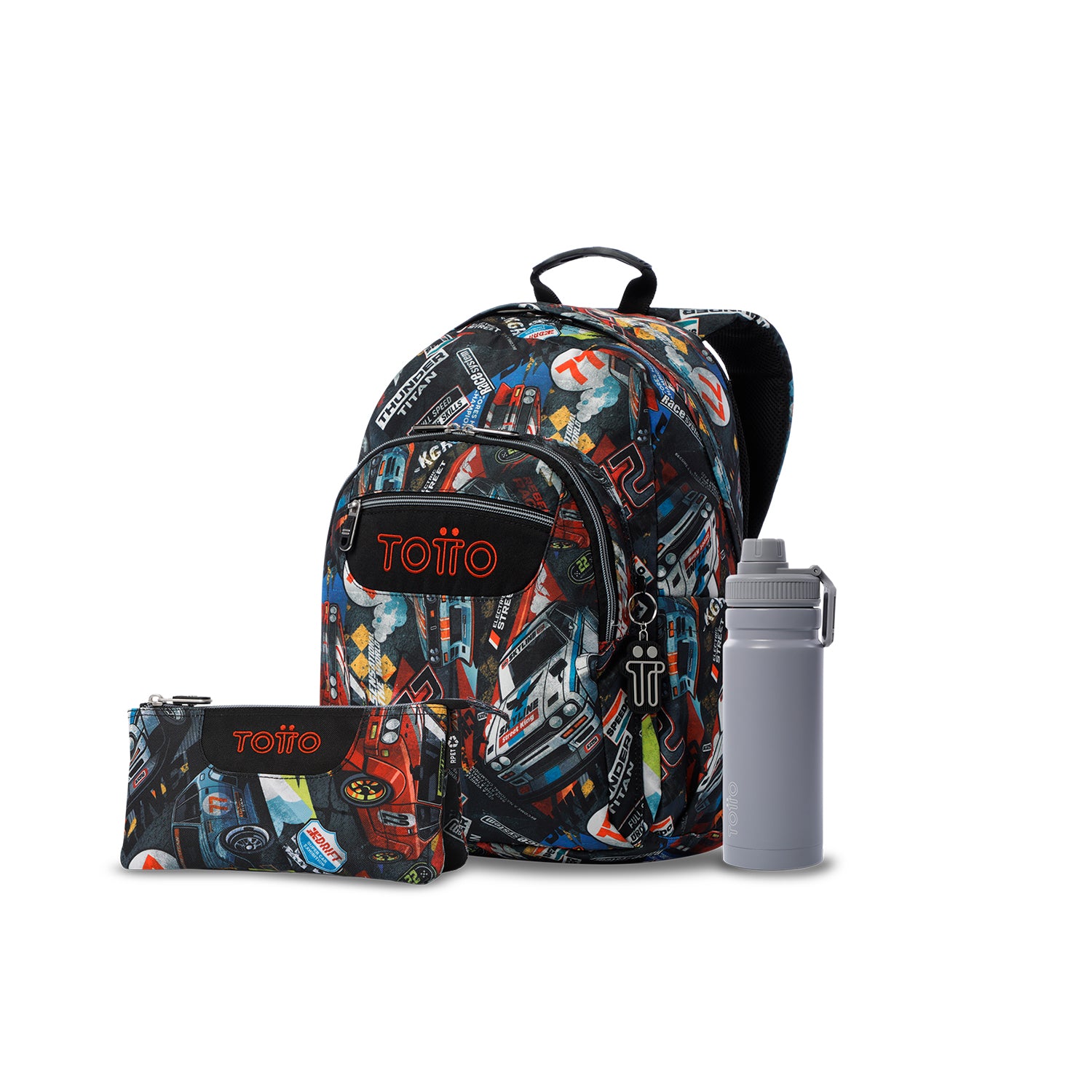 Pack escolar Niño - Mochila (Rayol) + Estuche 3 compartimentos (Tablero) + Botella de 550ml