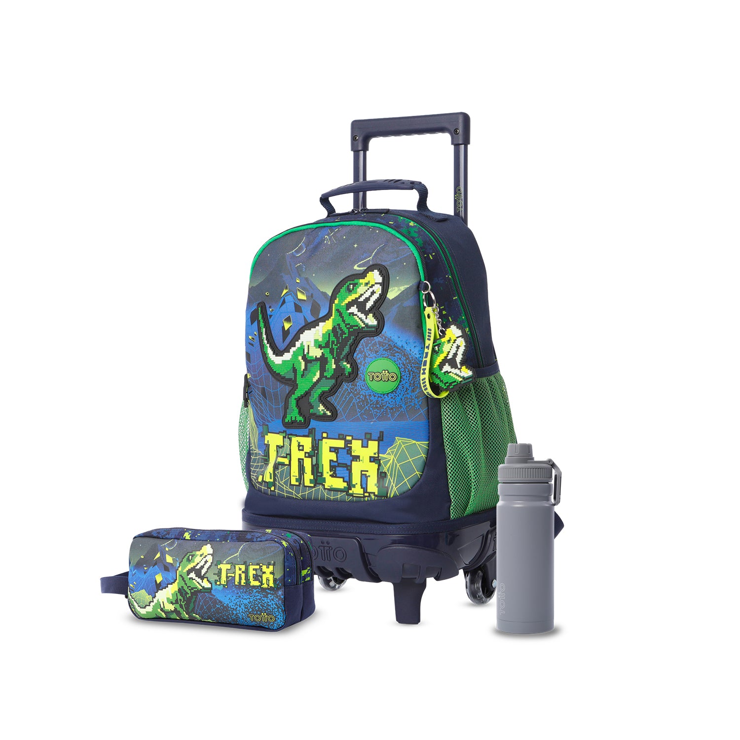 Pack escolar Niño Digisaurio - Mochila con ruedas + Estuche + Botella de 550ml
