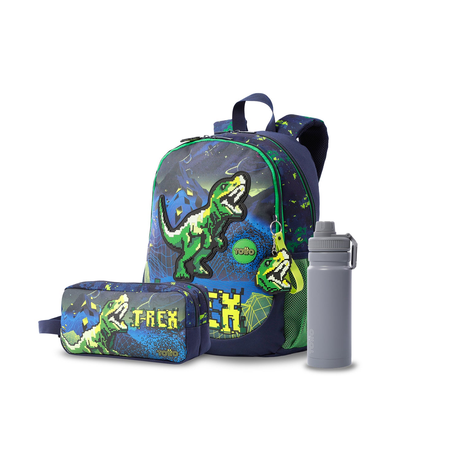 Pack escolar Niño Digisaurio - Mochila + Estuche + Botella de 550ml