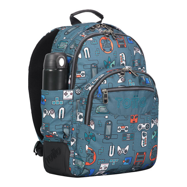 Mochila escolar gris y videoconsolas - Crayoles image number null