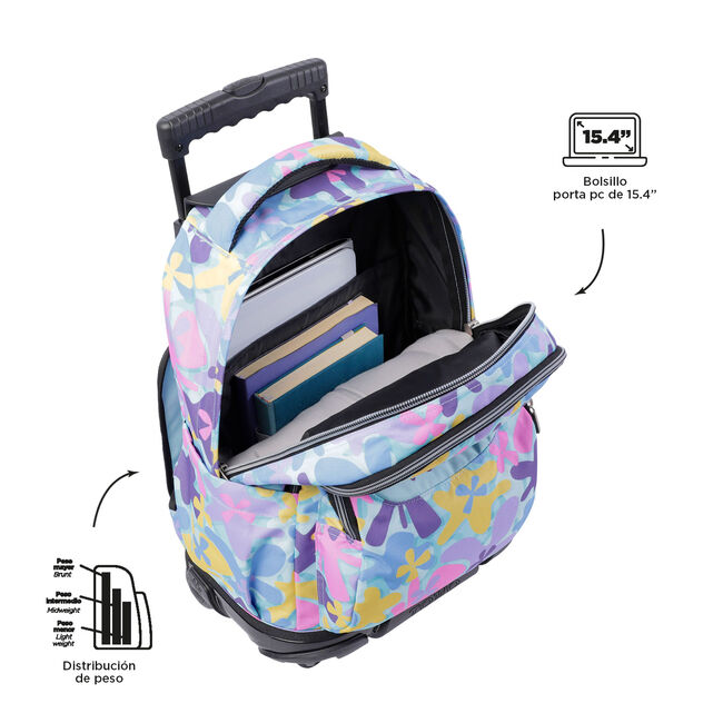 Mochila escolar con ruedas flores hawaianas - Renglones image number null