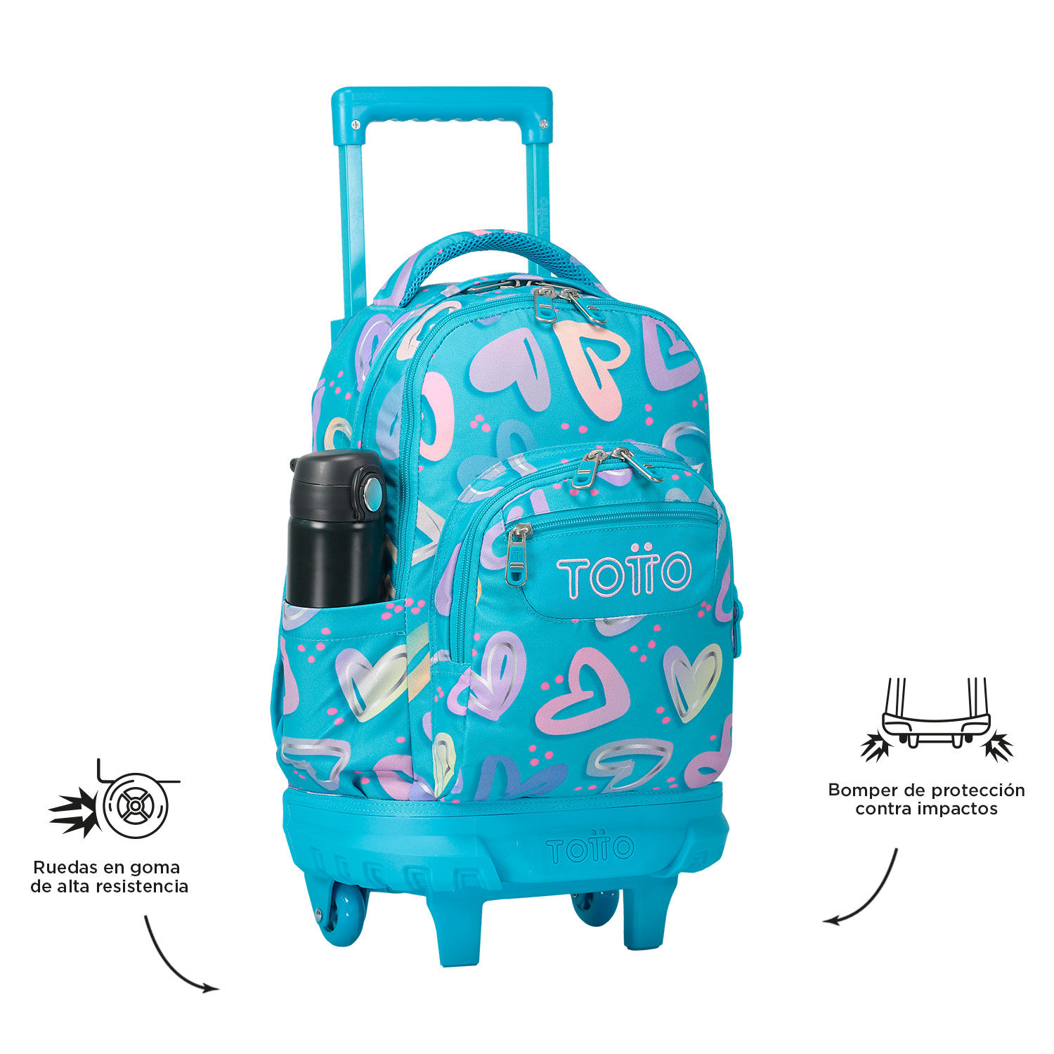 Mochila totto corazones con sales ruedas