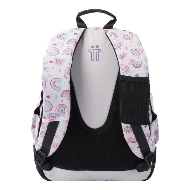 Mochila Escolar con Ruedas Blaco y Arcoiris Rosa Renglones Totto