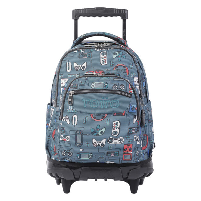 Mochila escolar con ruedas gris y videoconsolas - Renglones image number null