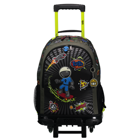 Mochila escolar grande con ruedas Cool Patch Verde Totto.es