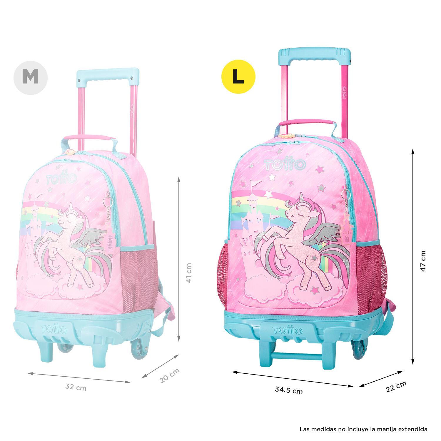 Mochila escolar con ruedas grande de fantas a y unicornio