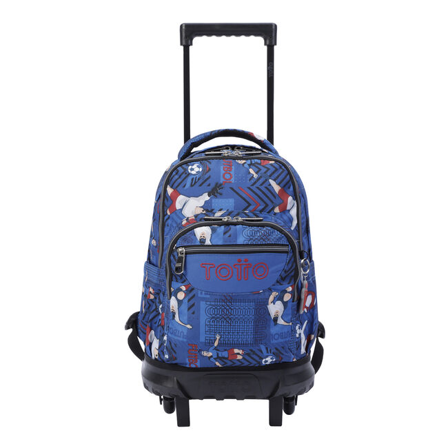 Mochila escolar pequeña ruedas azul futbolistas - Resma - Azul