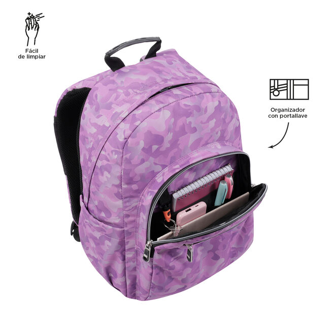 Mochila escolar camuflaje rosa - Acuarela image number null