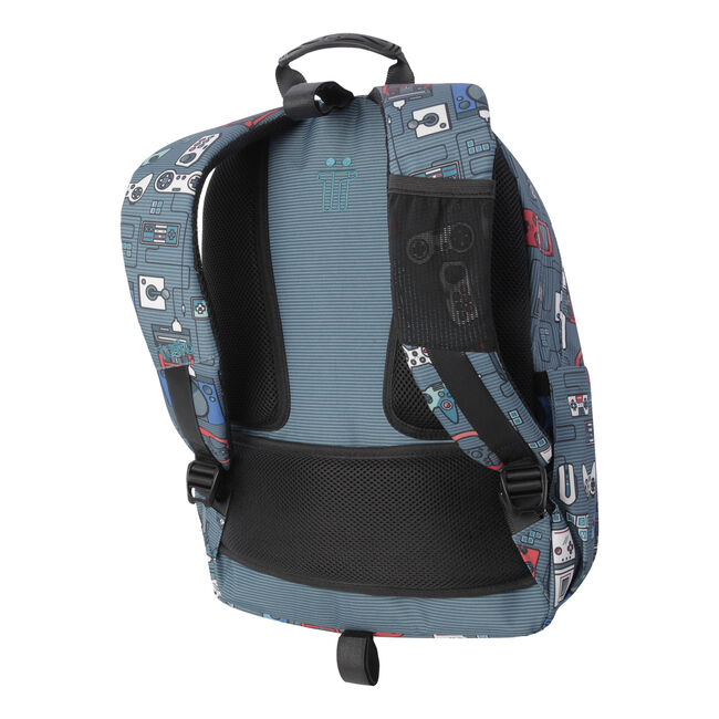 Mochila escolar adaptable a carro gris y videoconsolas - Acuareles image number null