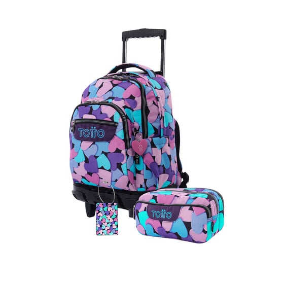 Kit escolar mochila de ruedas estuche complemento de maleta