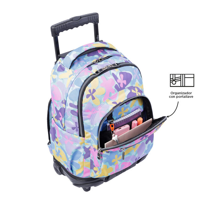 Mochila escolar con ruedas flores hawaianas - Renglones image number null