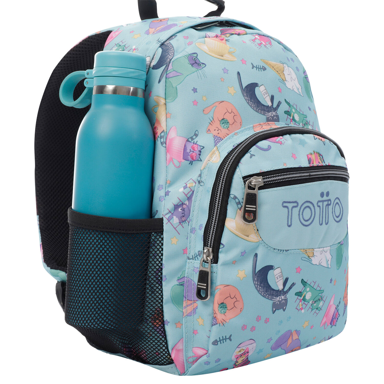 Mochila escolar azul y gatitos Tempera Azul Totto.es