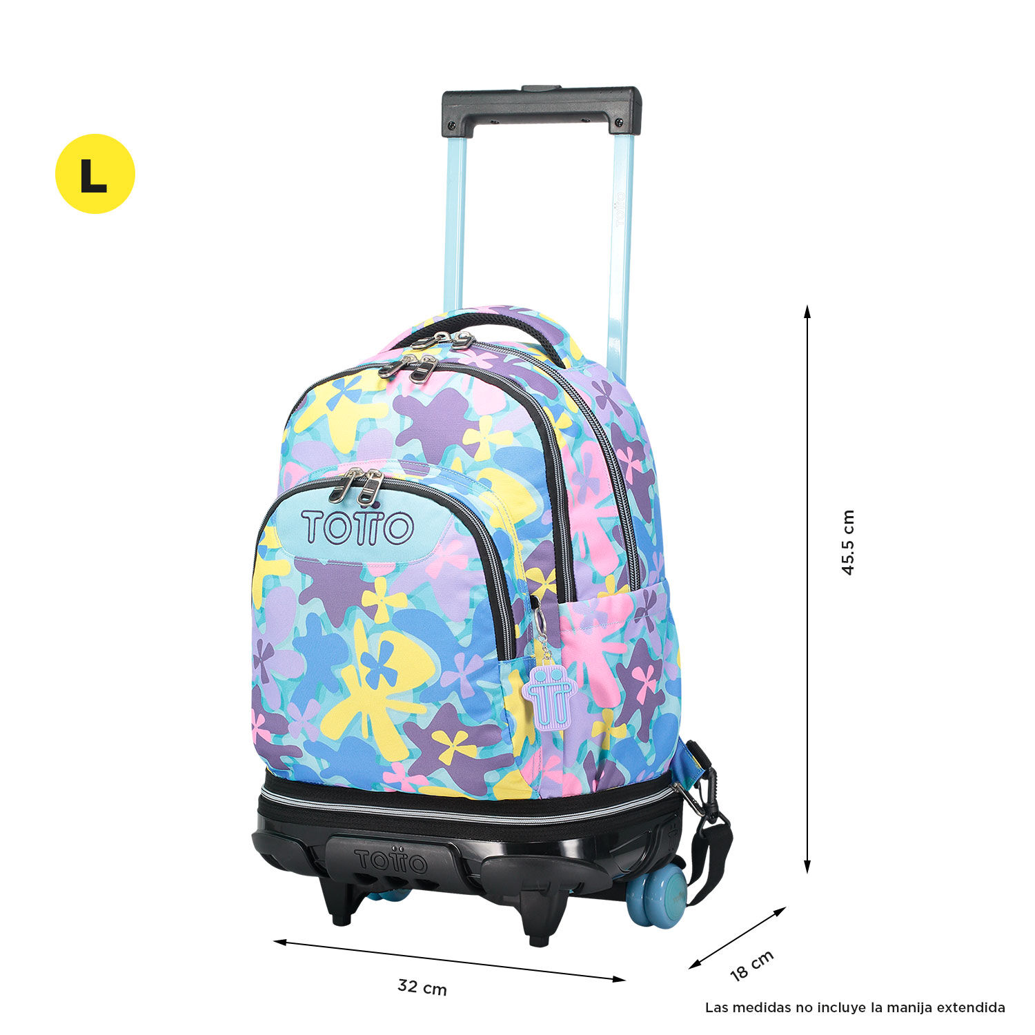 Mochila escolar ruedas desmontable flores hawaianas Tiza Azul