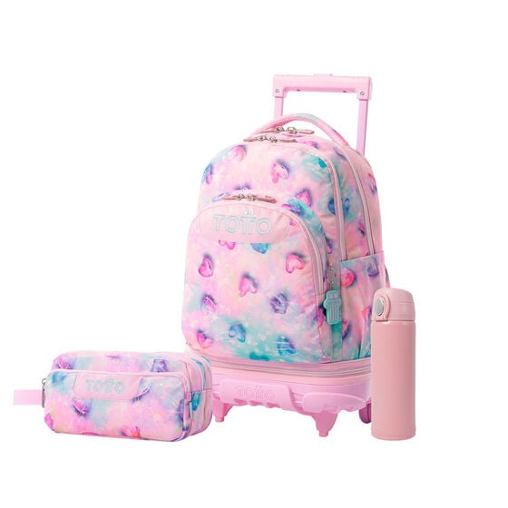 Pack Escolar Shiny Heart X3 | Mochila de ruedas desmontable + 2 accesorios image number 1