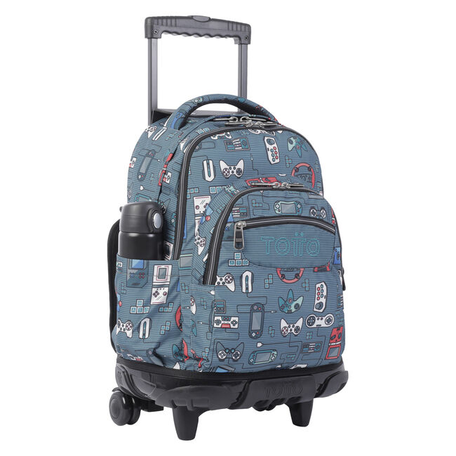 Mochila escolar con ruedas gris y videoconsolas - Renglones image number null