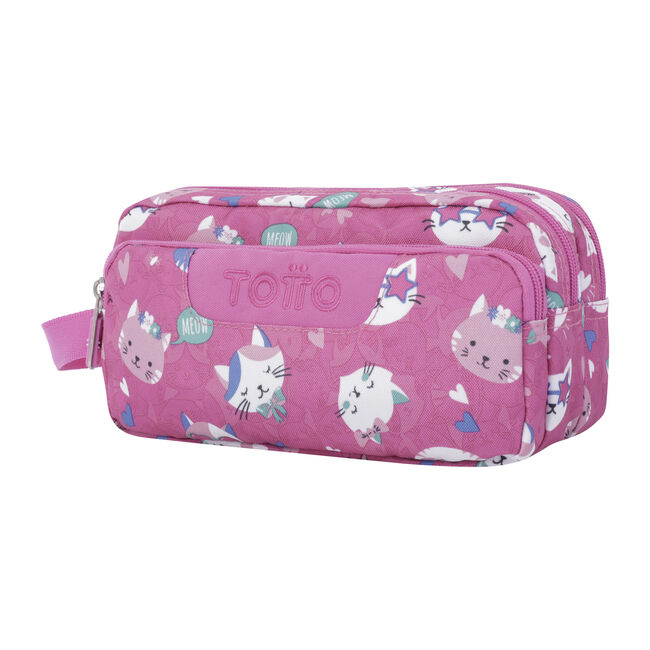 Estuche escolar tres compartimentos rosa fiesta gatitos - Agapec image number null