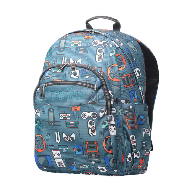 Mochila escolar adaptable a carro gris y videoconsolas - Acuareles image number null