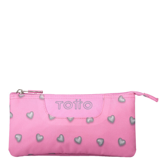 Estuche escolar tres compartimentos corazones rosas - Tablero