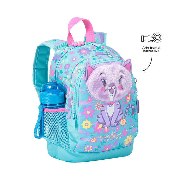 Mochila escolar pequeña de gatita y flores - Tropyglam image number null