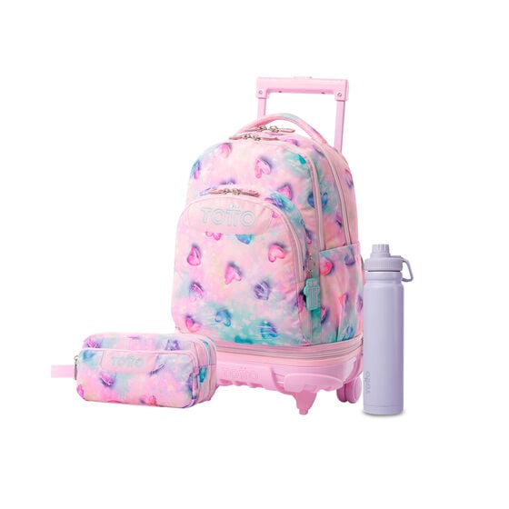 Pack Escolar Shiny Heart X3 | Mochila de ruedas desmontable + 2 accesorios image number 1