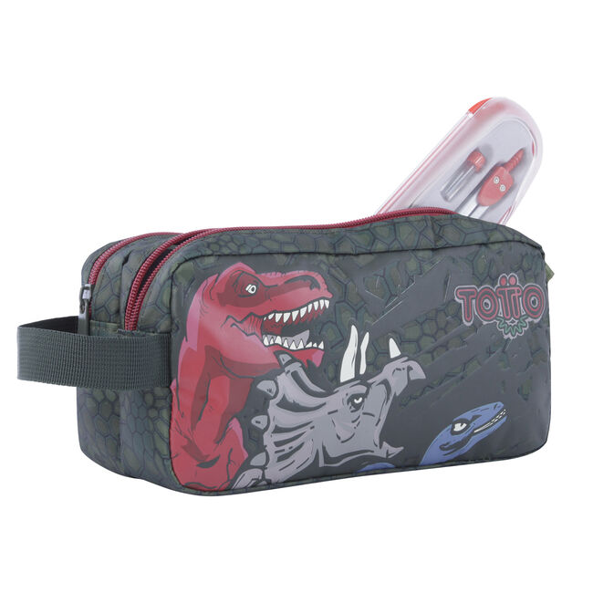 Estuche escolar dos compartimentos - T-Rex image number null