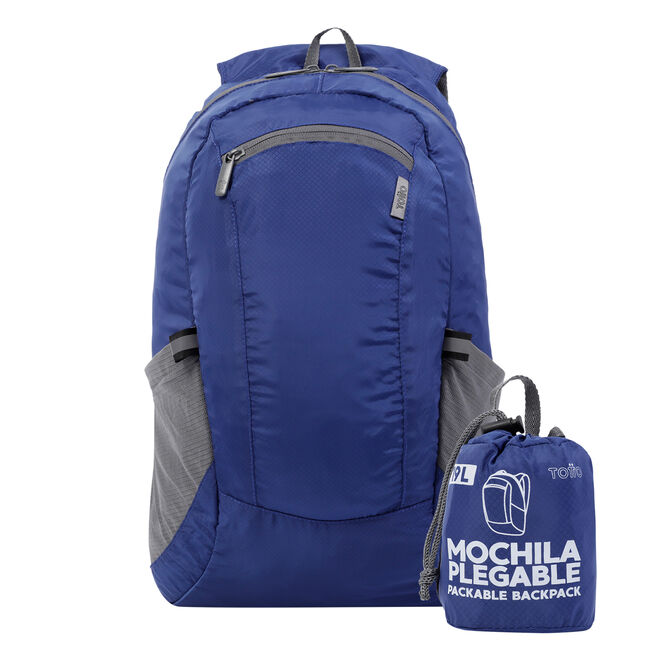 Mochila plegable color azul - Troker - Azul