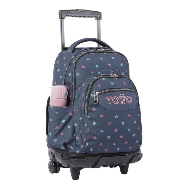 Mochila escolar con ruedas estampado corazones - Renglones image number null