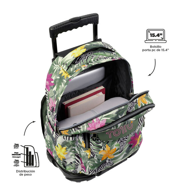 Mochila escolar con ruedas tropical cebras - Renglones image number null