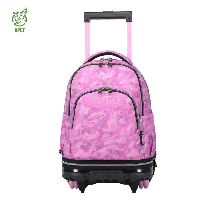 Mochila escolar ruedas desmontable camuflaje rosa - Tiza