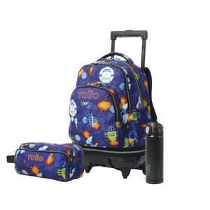 Pack Escolar Space Blue X3 | Mochila de ruedas desmontable + 2 accesorios
