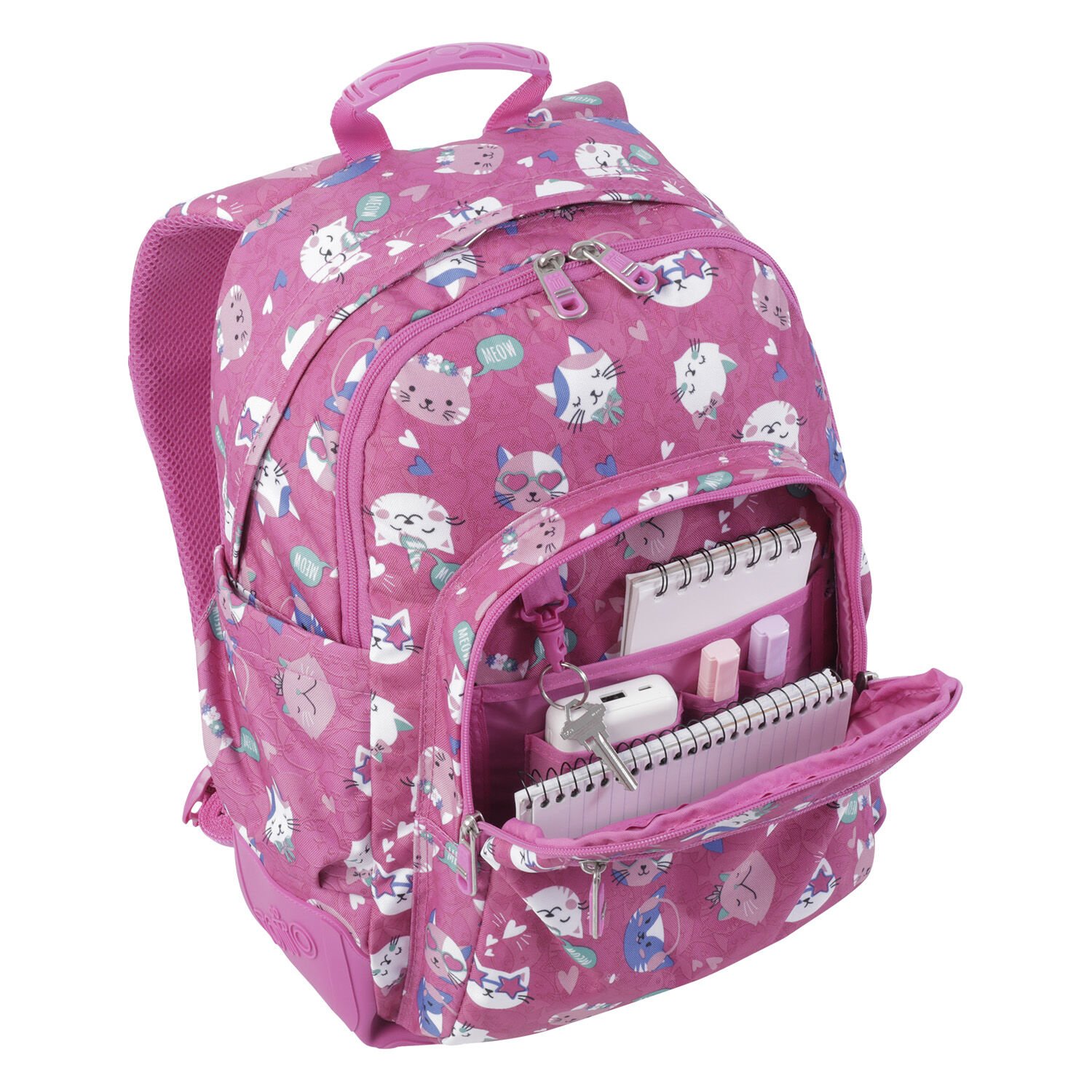 Mochila escolar rosa fiesta gatitos Crayoles Rosa Totto.es