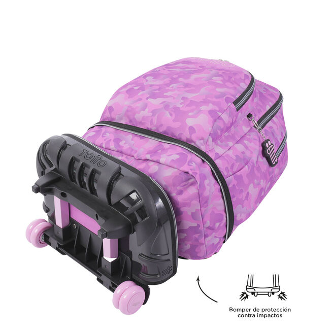 Totto - Mochila escolar con ruedas camuflaje rosa Renglones, Totto
