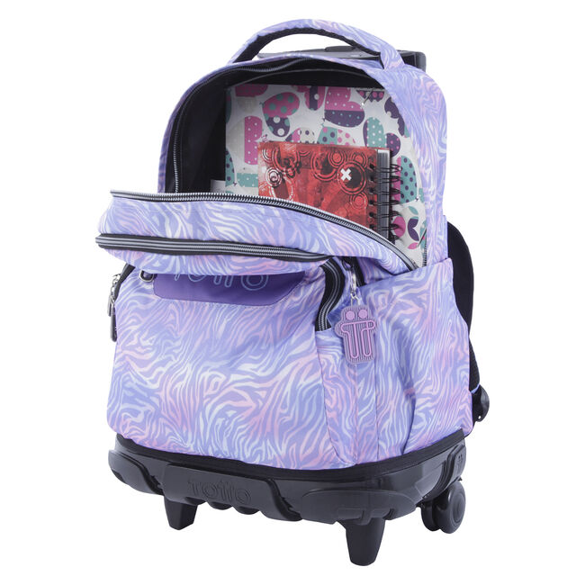 Mochila escolar con ruedas estampado morado cebra - Renglones image number null