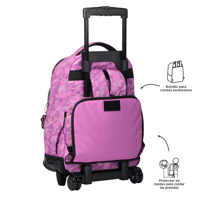 Mochila escolar con ruedas camuflaje rosa - Renglones image number null