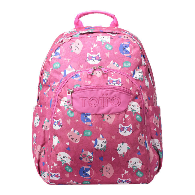 Mochila escolar adaptable a carro rosa fiesta gatitos - Acuareles