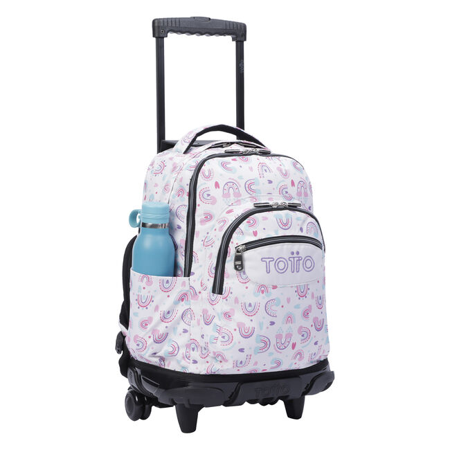 Mochila escolar con ruedas arcoíris rosa - Renglones - Blanco | Totto.es