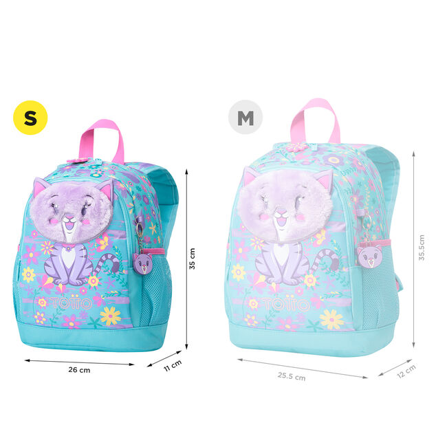 Mochila escolar pequeña de gatita y flores - Tropyglam image number null