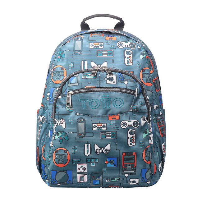 Mochila escolar adaptable a carro gris y videoconsolas - Acuareles