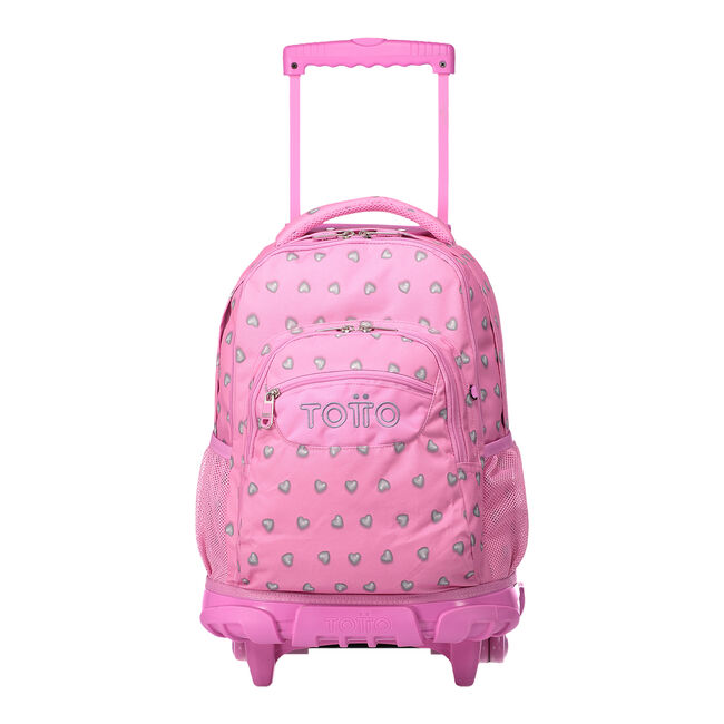 Mochila escolar ruedas corazones rosas - Renglones - Rosa | Totto.es