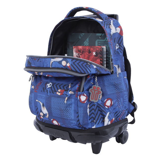 Mochila escolar con ruedas azul y futbolistas - Renglones image number null