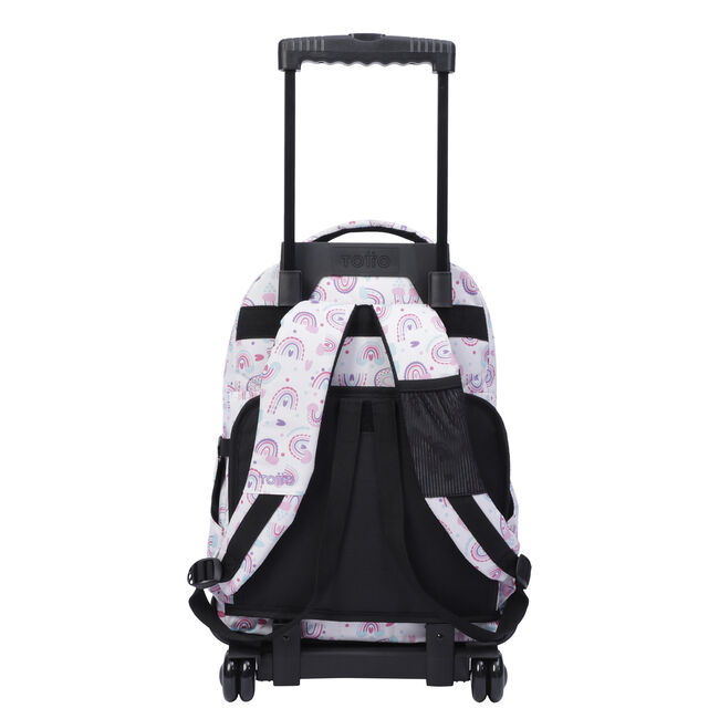 Mochila escolar con ruedas y arcoíris rosa - Renglones - Blanco | Totto.es