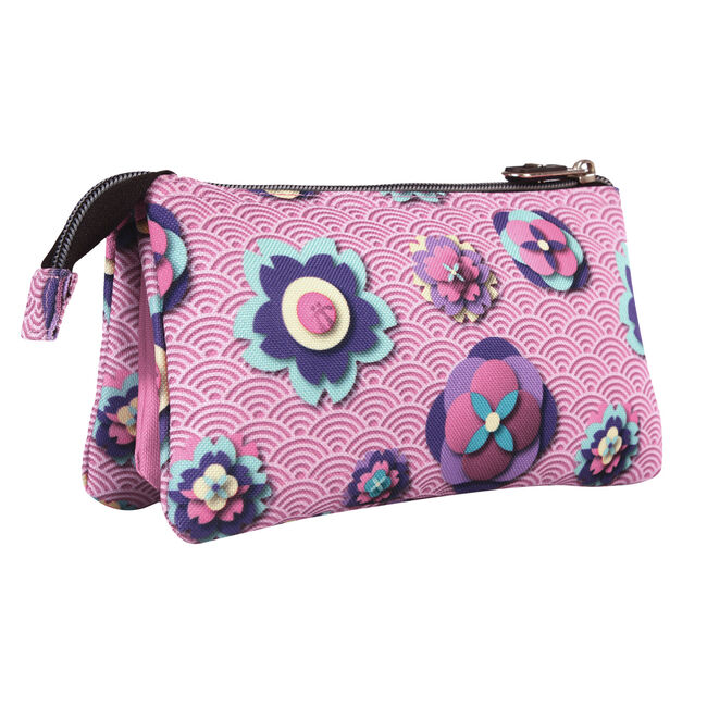 Estuche tres compartimentos - Tablero - Rosa | Totto.es